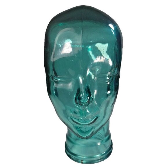 Vtg Vidrios 12" Teal Green Recycled Glass Head Mannequin Life Size Bust Spain - Picture 6 of 10